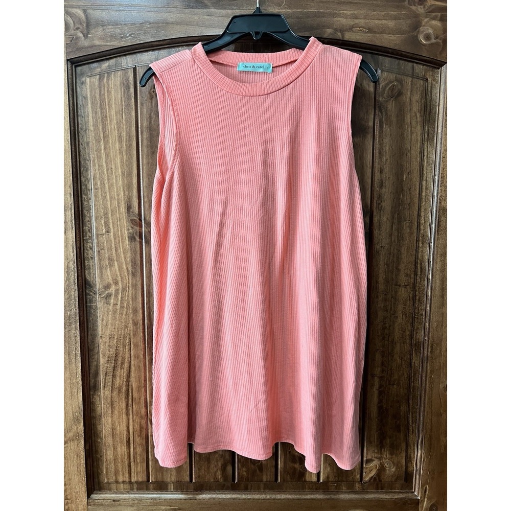 Chris & Carol Women's COTTON RIBBED PINK Sleeveless Dress Size Large NWOT
